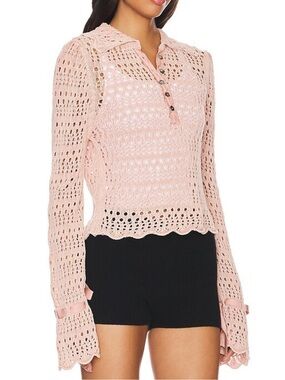 Free People Pink Open Knit Sweater in Mauve Rose lightweight beachwear NEW M